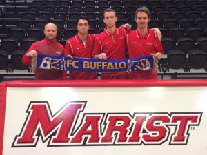 Marist head coach Viggiano with Kappock, MacVane and Dahl.